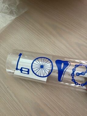 Clear Cycling-Themed Water Bottle with Blue Graphics